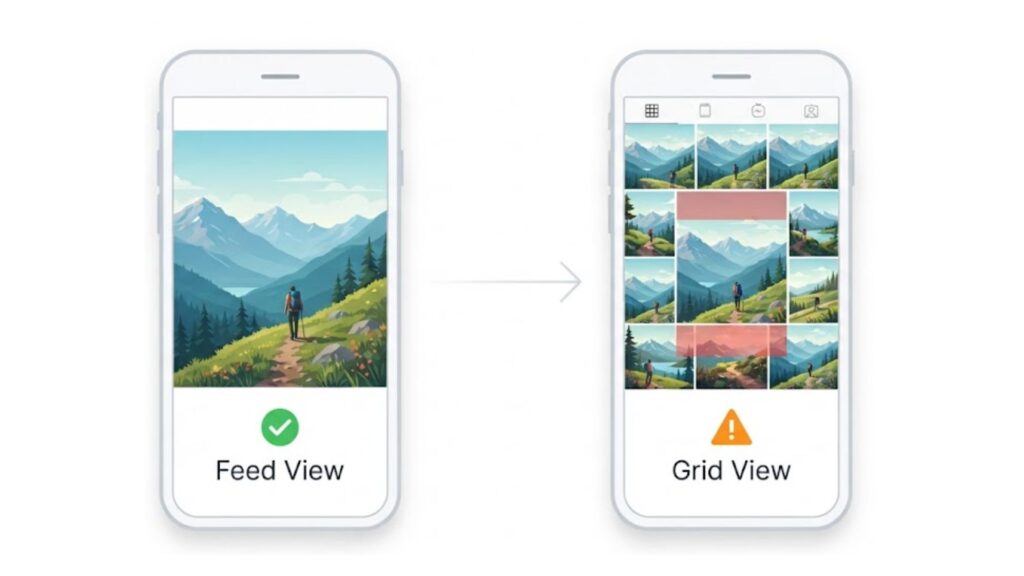 Instagram portrait post 4:5 ratio versus grid crop 3:4 comparison