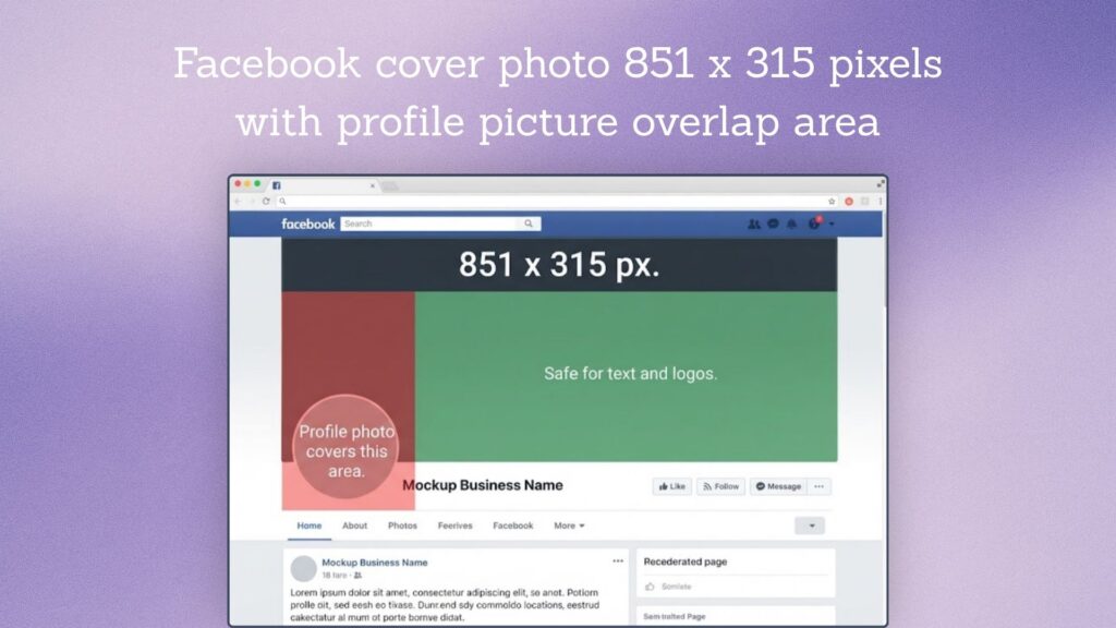 Facebook cover photo 851 x 315 pixels with profile picture overlap area
