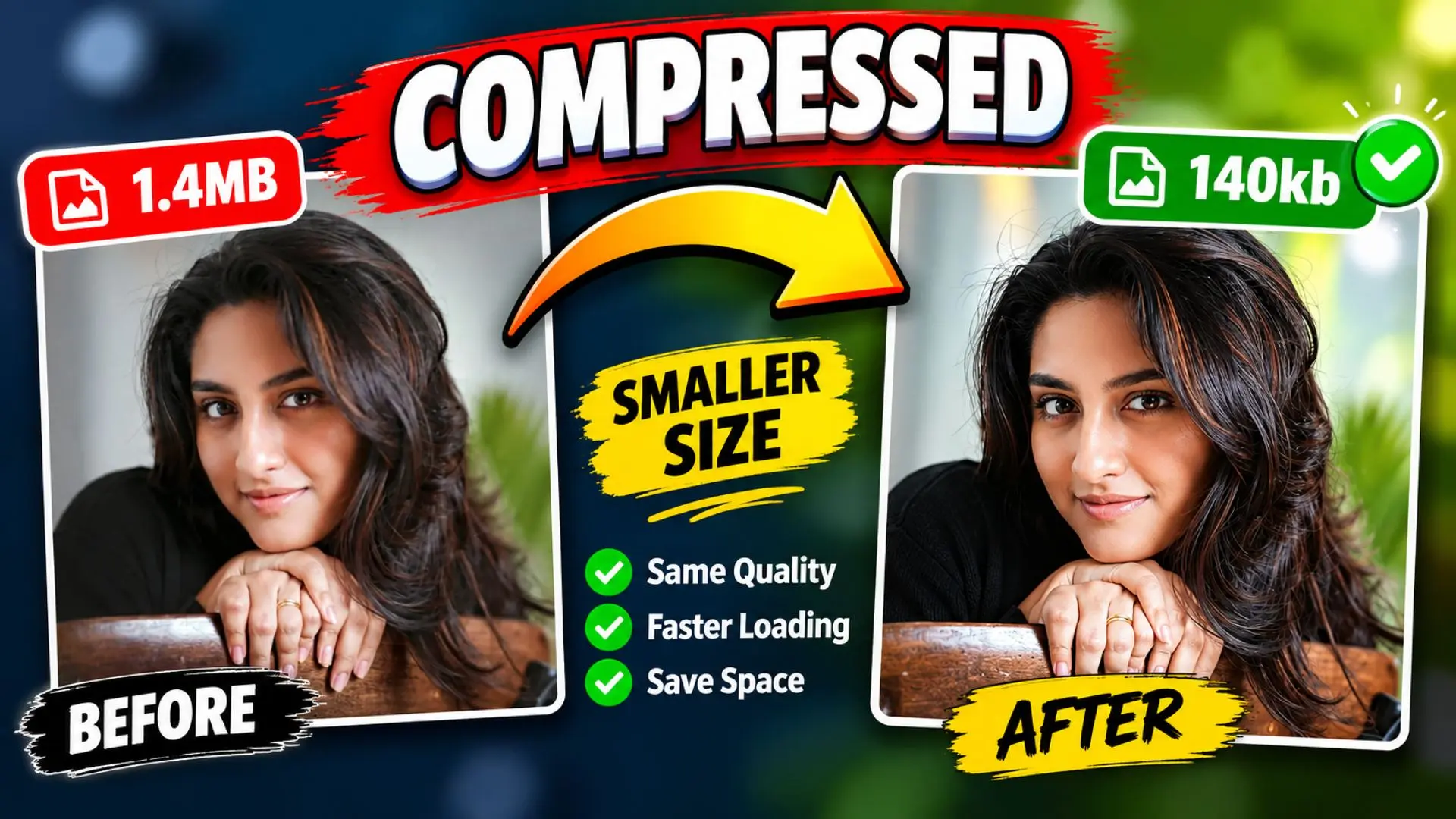 How to Compress Image Without Losing Quality: A Complete Guide 1 Compress Image to reduce file size from 1.4MB to 140KB while maintaining image quality